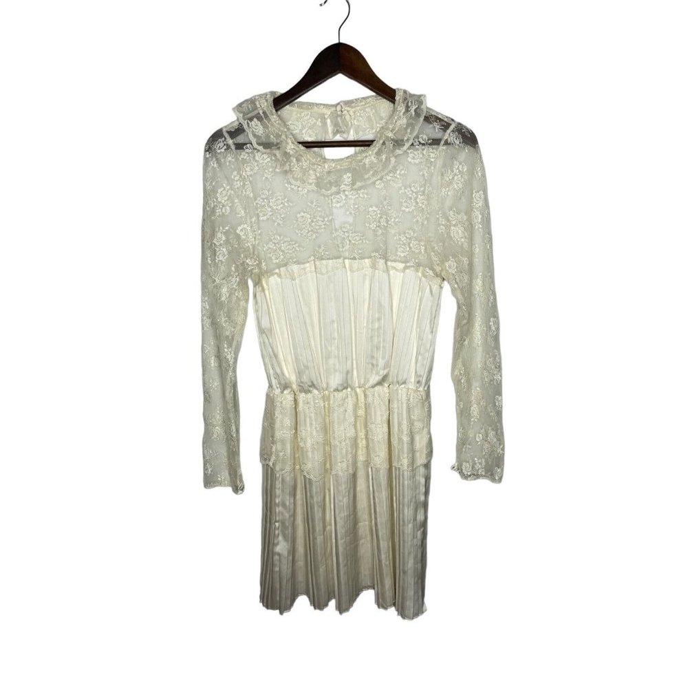 FREE PEOPLE Dress 10‎ YOUNG VICTORIAN Wedding Lace Pleats Ruffles Buttons